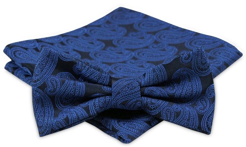 Modna Mucha Męska - Alties - Granat z Niebieskim Wzorem Paisley