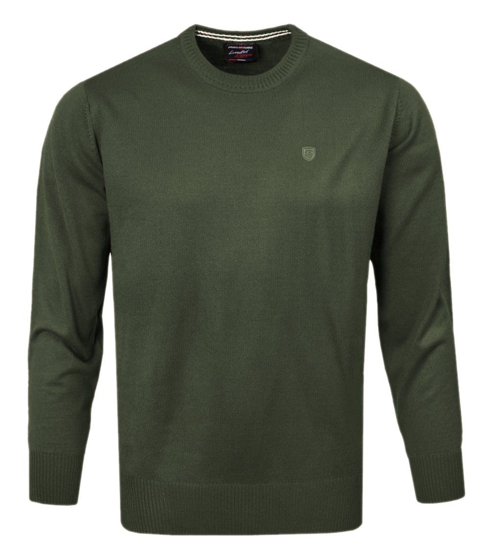 Klasyczny Wełniany Sweter, Okrągły Dekolt (U-Neck) - Pako Jeans - Oliwkowy