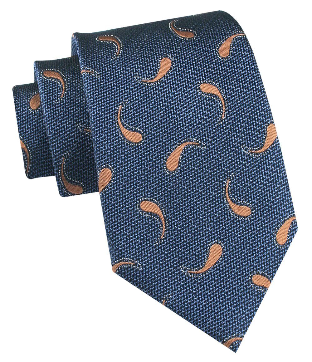 Jedwabny Krawat Męski - His Story - Niebieski w Beżowe Paisley