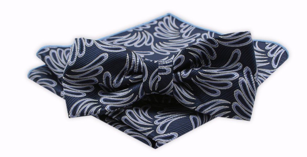 Zestaw: Mucha z Poszetką - Alties - Granatowe Tło, Popielaty Wzór