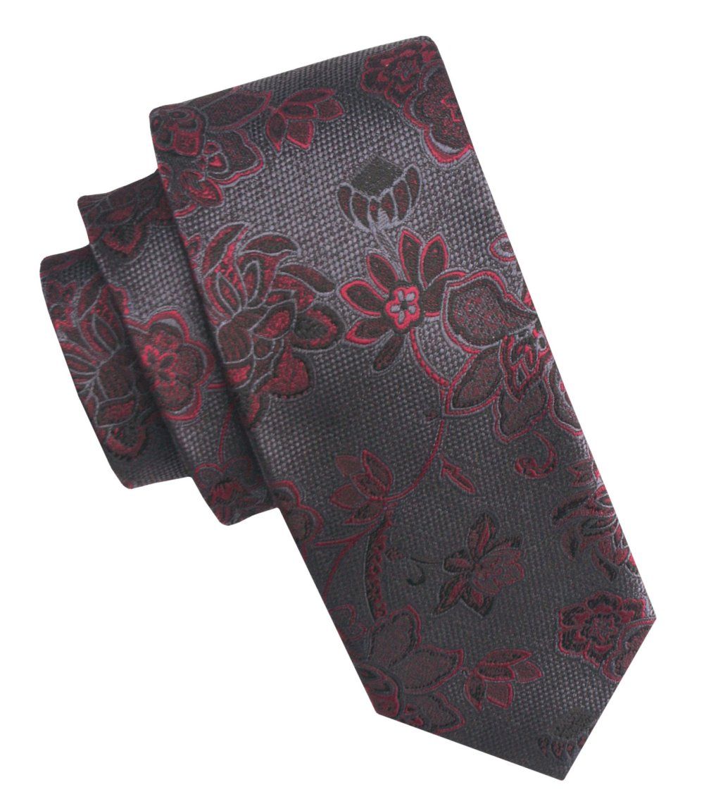 Elegancki i Modny Męski Krawat - Angelo di Monti - Grafitowy w Duże Kwiaty