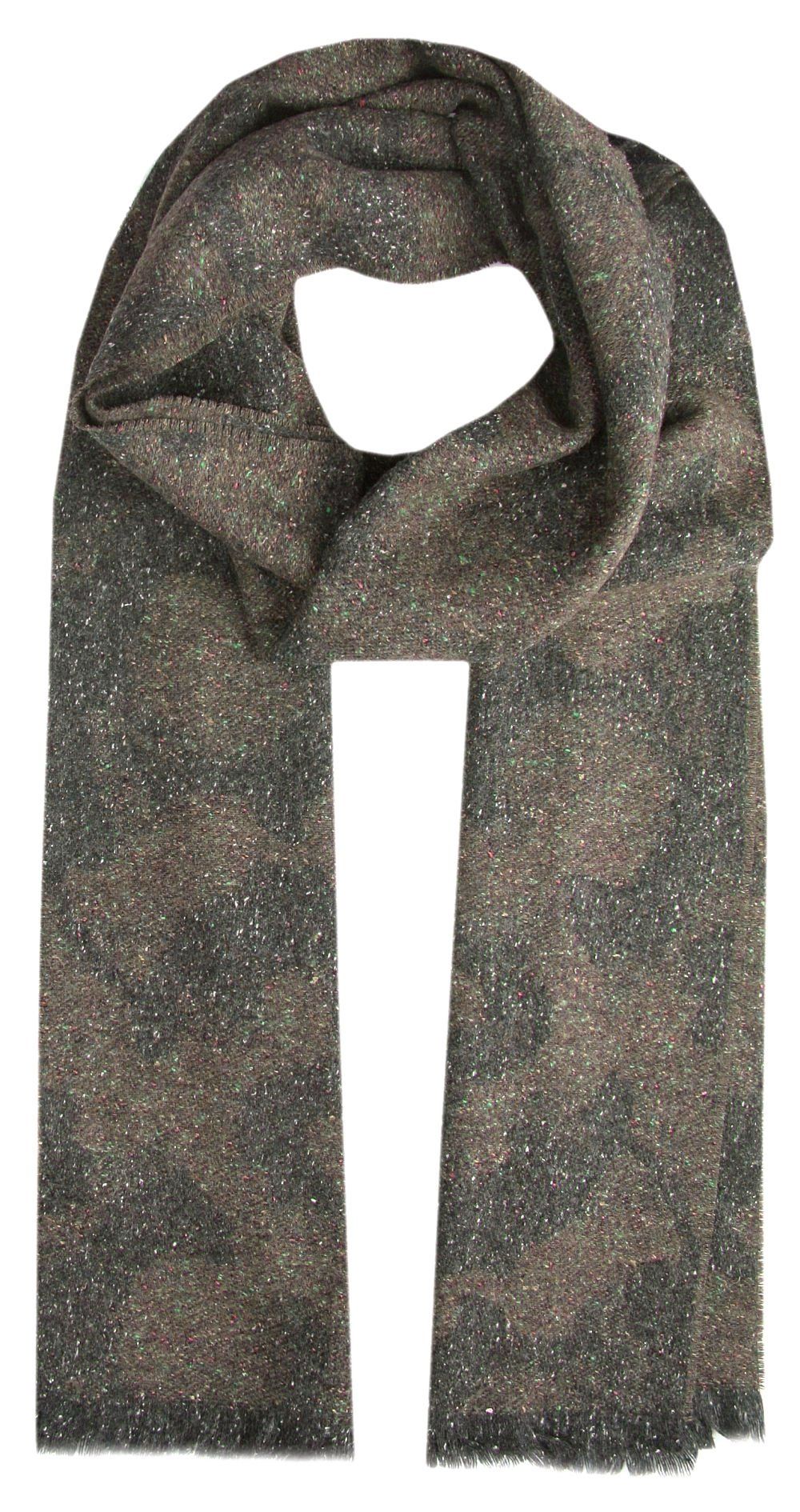 Wełniany Szalik Męski z Jedwabiem - V. Fraas - Moro, Melanż - Akcenty Beżu i Zieleni