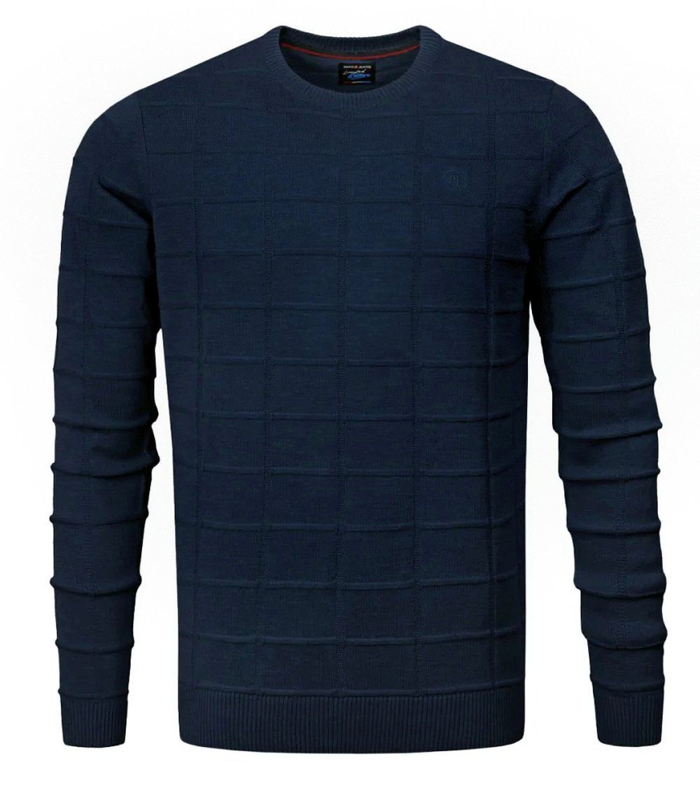 Męski Sweter Pako Jeans - Tłoczona Struktura Materiału - Granatowy