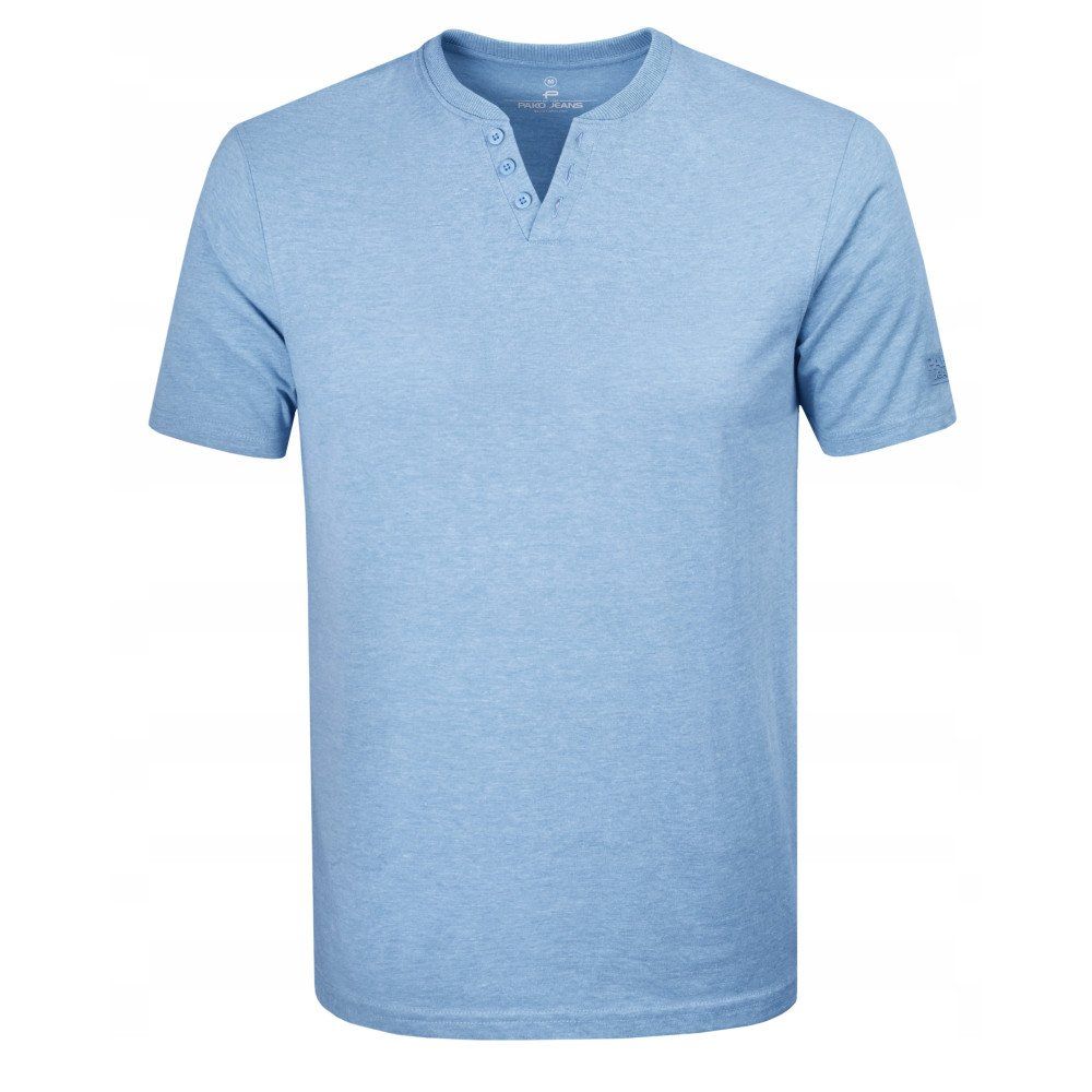 Męski T-Shirt, Dekolt z Guzikami - Pako Jeans - Niebieska