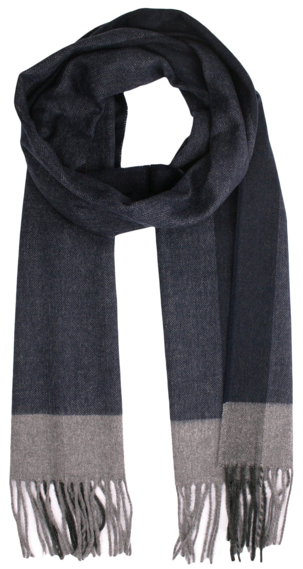 Szalik Granatowo-Szary, Miękki, Delikatny, z Frędzlami, Cashmink -V.Fraas