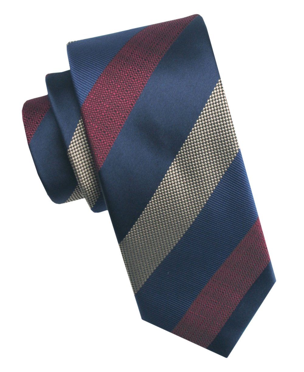 Elegancki i Modny Męski Krawat - Angelo di Monti - Duże Pasy, Granat, Beż, Czerwień