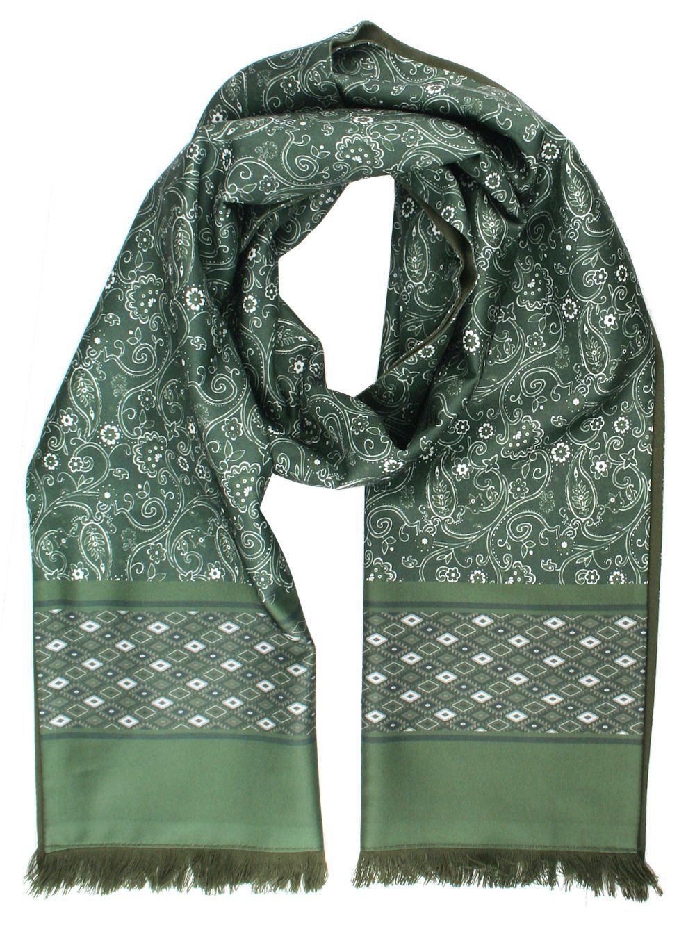 Elegancki Szalik Wełniano-Jedwabny - His Story - Zieleń w Kwiatowy Wzór