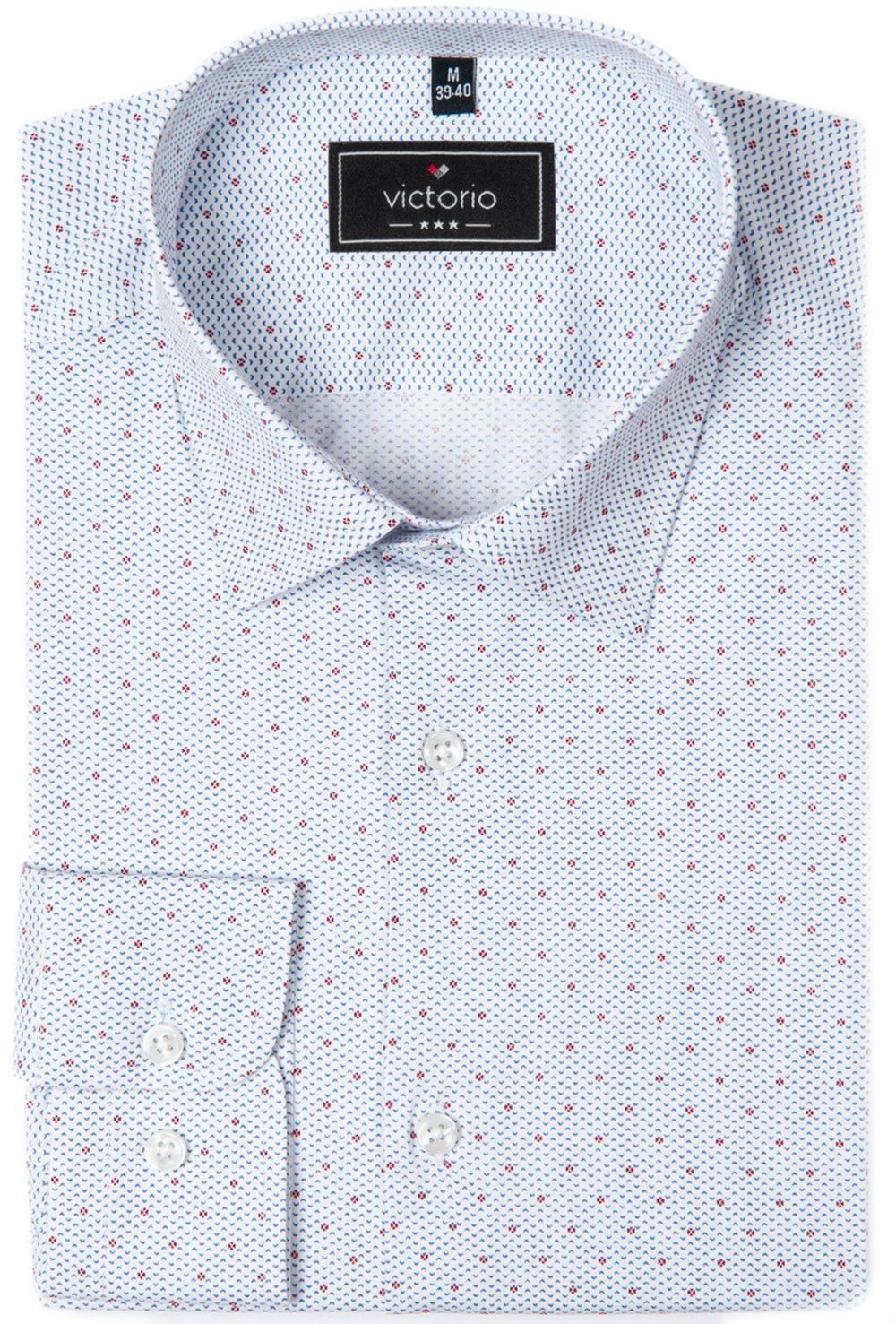 Elegancka Koszula o Prostym Kroju - Victorio - Błękitna w Drobny Groszek