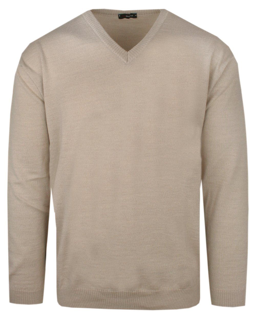 Męski Sweter Wełniany (V-neck) - Max Sheldon - Jasny Beż