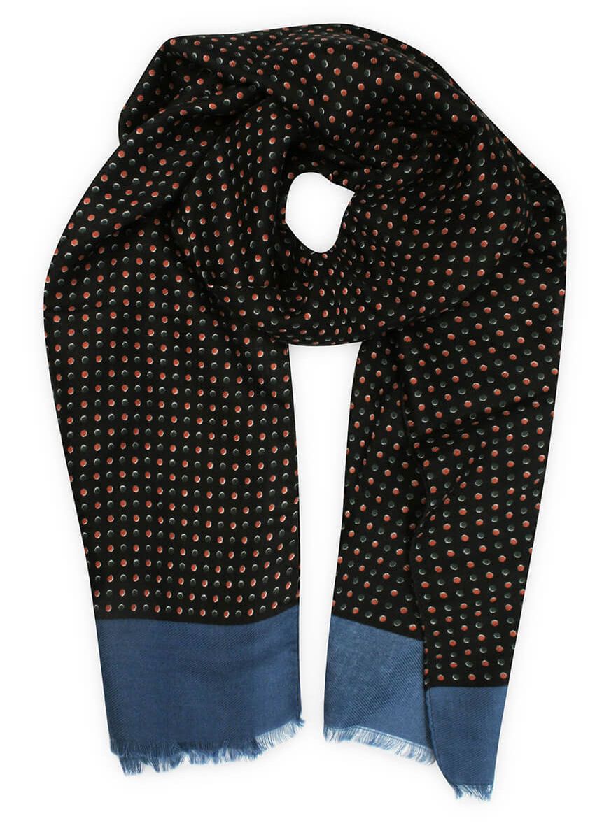 Szalik V.FRAAS, Czarno-Niebieski w Kropki, Groszki, Elegancki, Przejściowy, Męski, Cienki