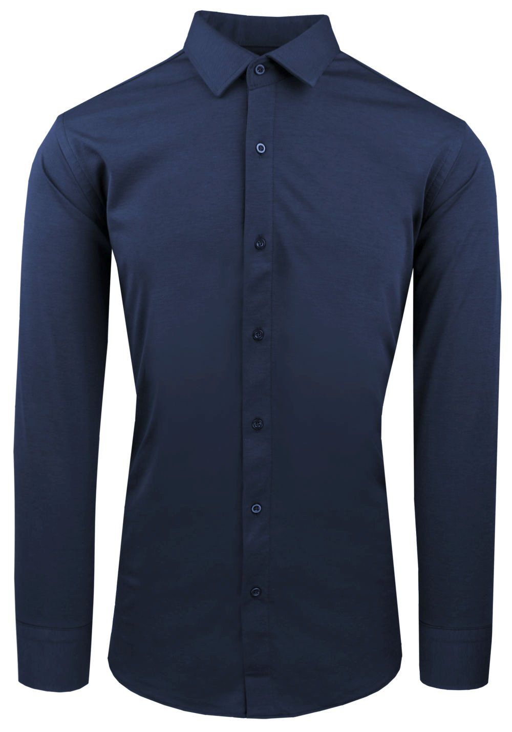 Męska Koszula z Dzianinowej Tkaniny - Krój Taliowany - Ciemny Niebieski