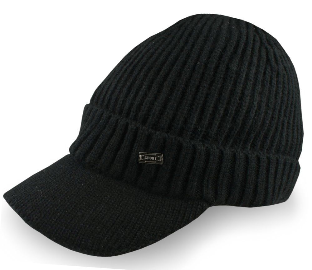 Ocieplana Czapka Dzianinowa z Daszkiem - Jarek - Czarna