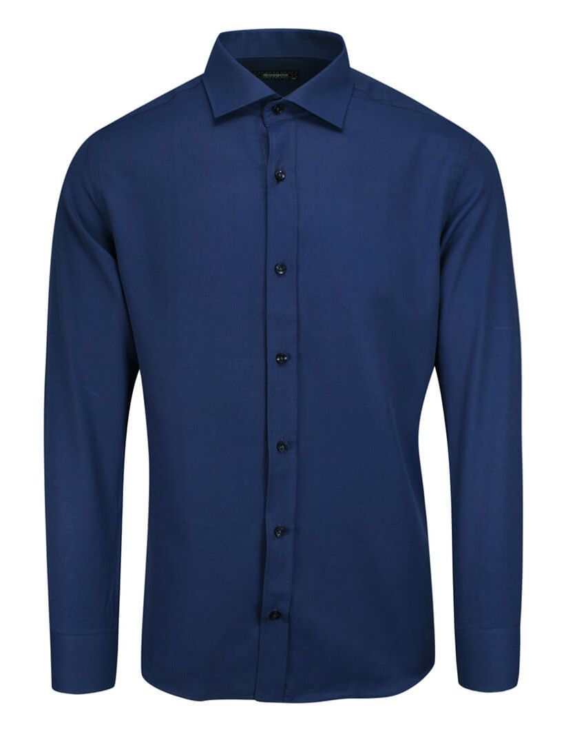 Koszula Granatowa Bawełniana, w Tłoczony Wzór, Taliowana, Długi Rękaw -GRZEGORZ MODA MĘSKA