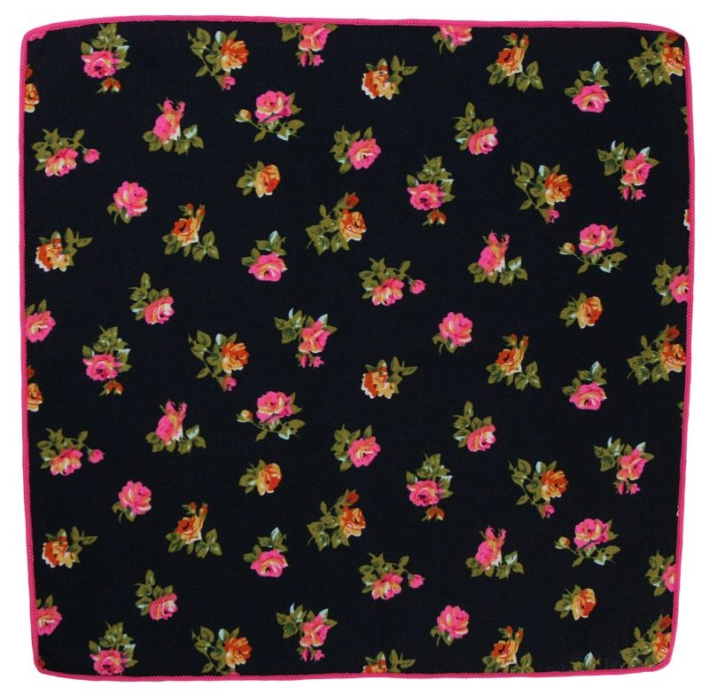 Granatowa Elegancka Męska Poszetka -ALTIES- w Różowe Kwiaty