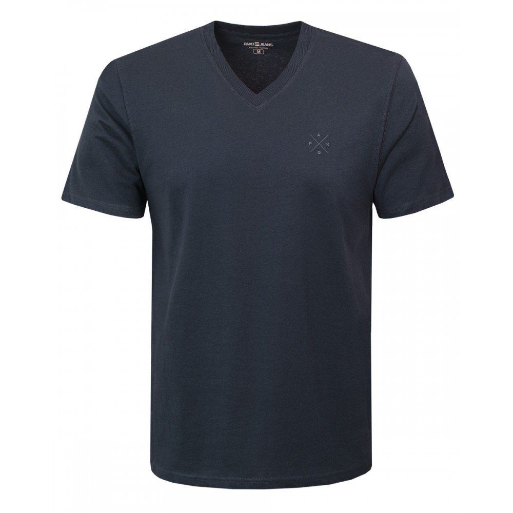 Koszulka Męska (T-Shirt) - Pako Jeans - Granatowa, Dekolt V-Neck (Serek)