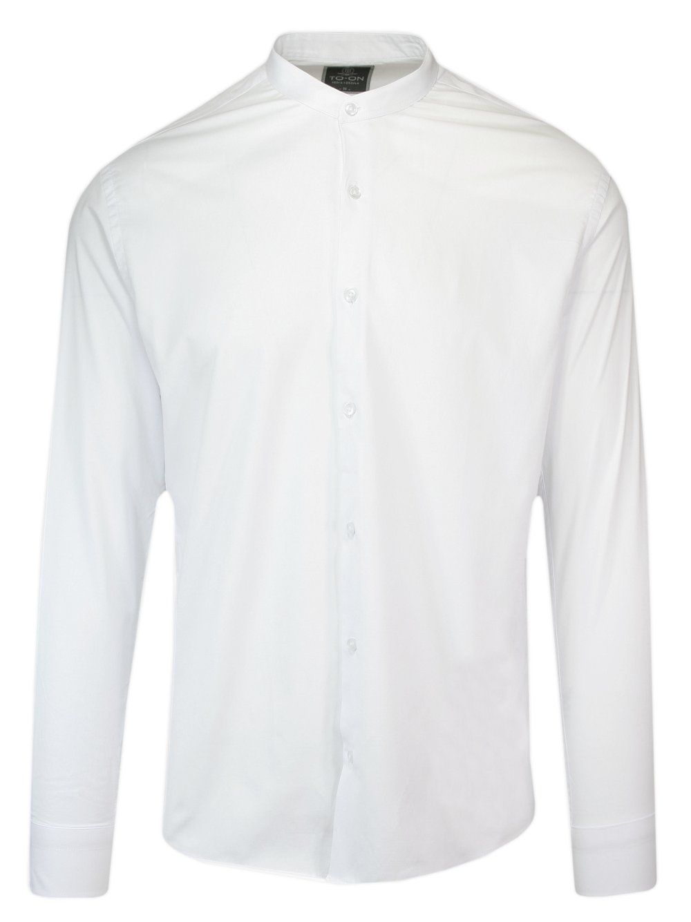 Koszula Biała na Stójce, Gładka, Męska Długi Rękaw, Slim Fit, Taliowana -TO-ON