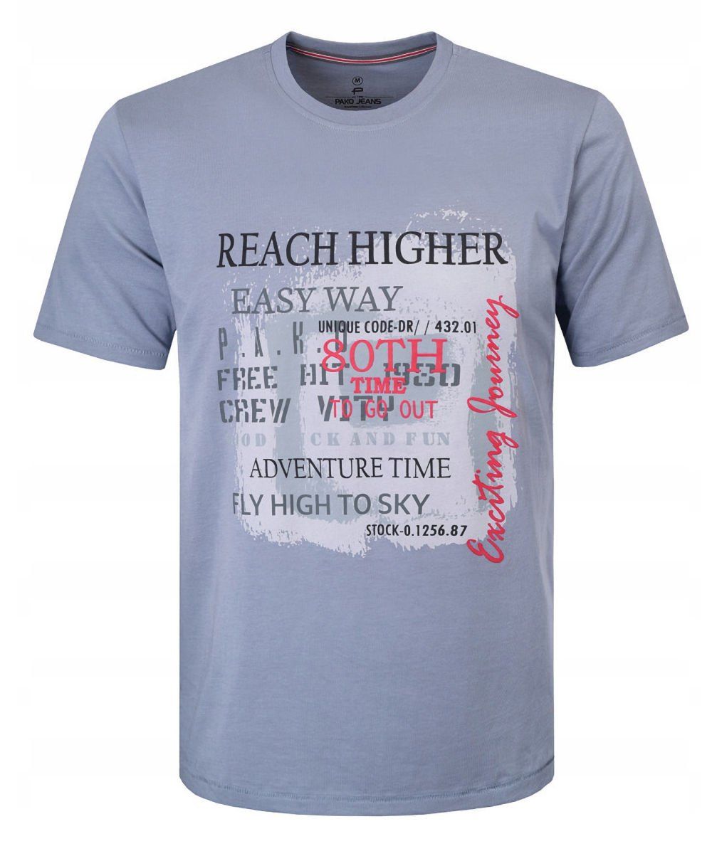 T-Shirt (Koszulka) Męska - Pako Jeans - Stalowa, Duży Nadruk