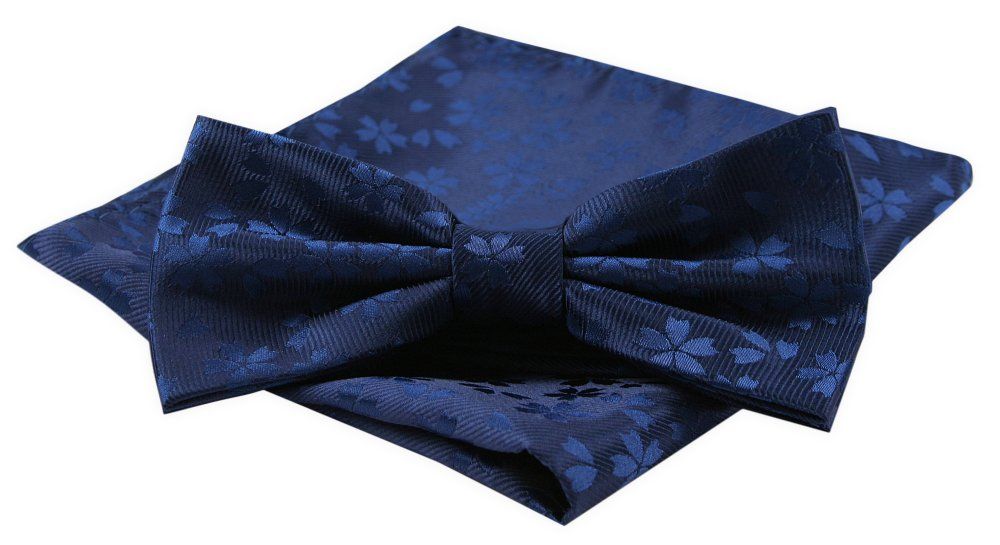 Mucha Męska z Poszetką w Zestawie - Alties - Granatowa w Kwiaty