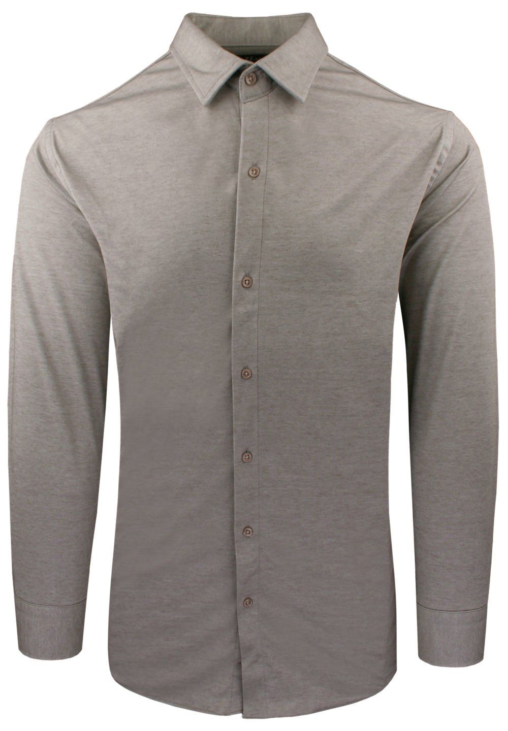 Elegancka Koszula z Dzianinowej Tkaniny - Prosty Krój - Ciemny Beż