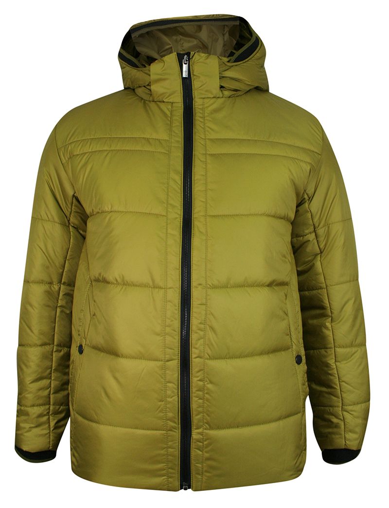 Kurtka Pikowana Ciepła Zimowa, Złota Oliwka, Męska, Ocieplana, Gruba, z Kapturem -ZANARDI TRADE