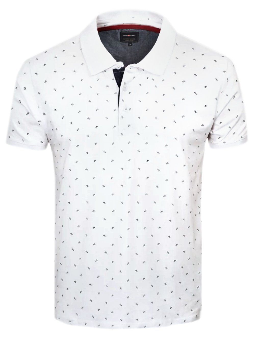 Męska Koszulka Polo Pako Jeans - Biała w Drobny Wzór