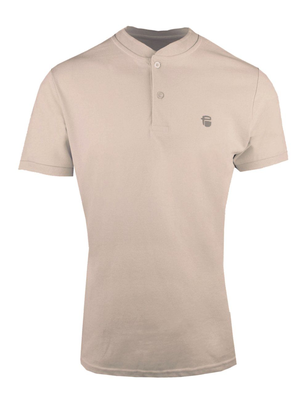Męski T-Shirt (Koszulka) z Dekoltem na Guziki - Pako Jeans - Beżowy