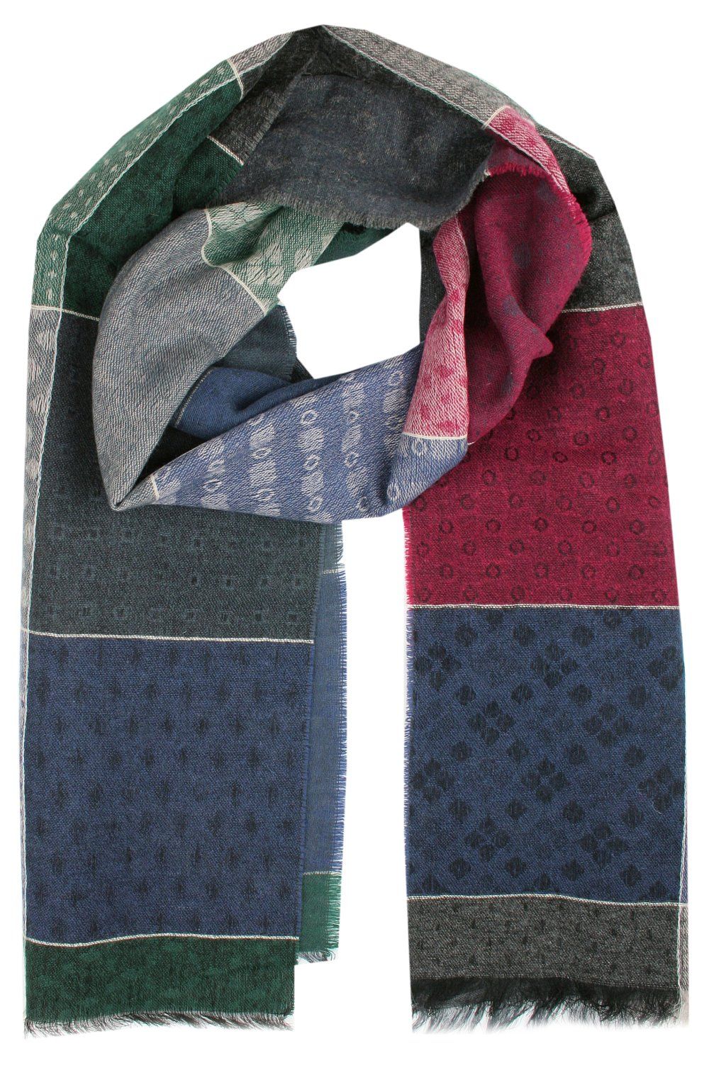 Duży Szal Męski - Wełniany z Domieszką Bawełny - V. Fraas - Wielokolorowy