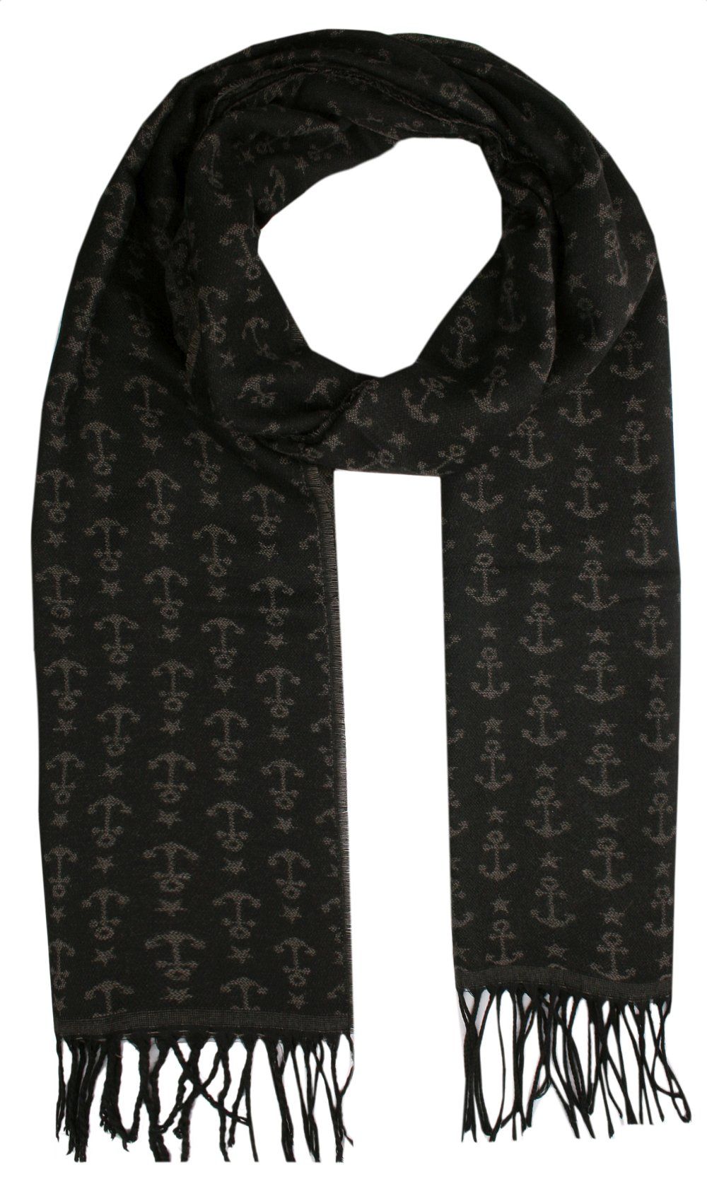 Elegancki Szalik Męski z Wiskozą - His Story - Czerń i Brąz, Kotwice