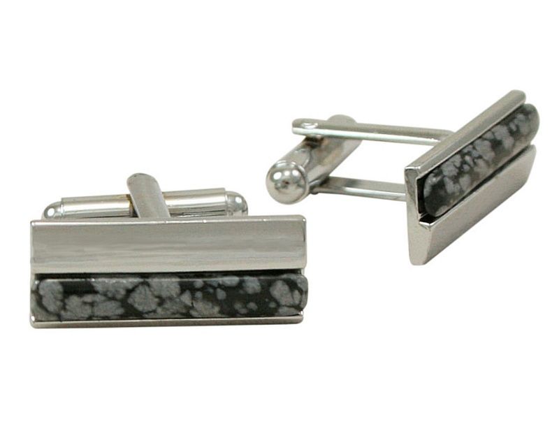 Męskie Spinki do Mankietów - Alties - Srebrne, Marmur