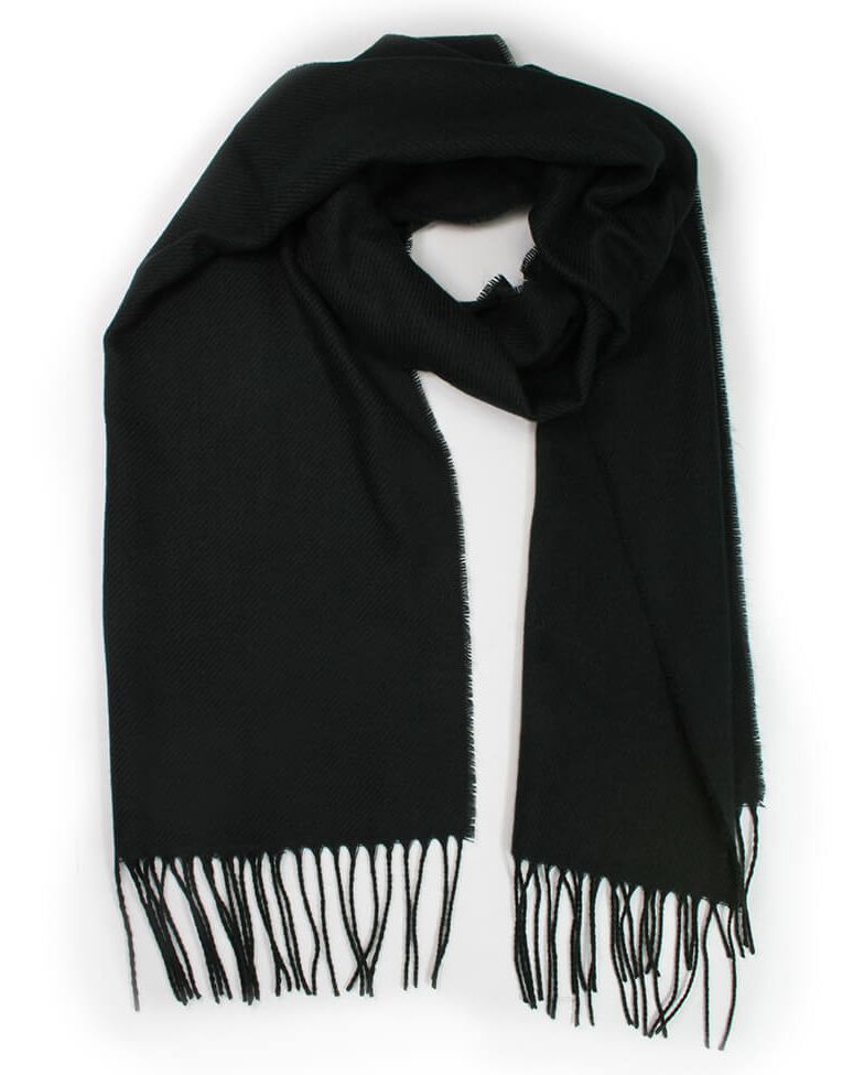 Szalik Czarny z Frędzlami, Jednokolorowy -V.FRAAS- Ciepły, Jesienno-Zimowy, Męski