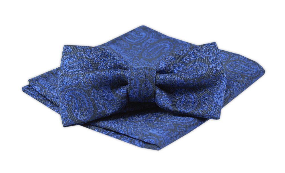 Męska Mucha z Poszetką, Niebieski Wzór Paisley - Alties