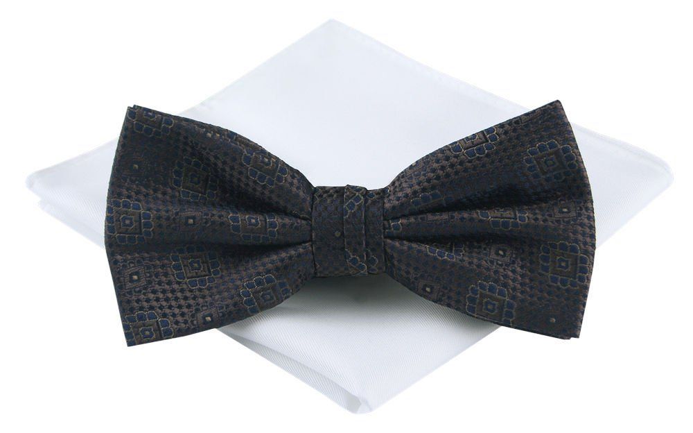 Mucha Męska z Poszetką - Chattier - Brązowa, Drobny Wzór