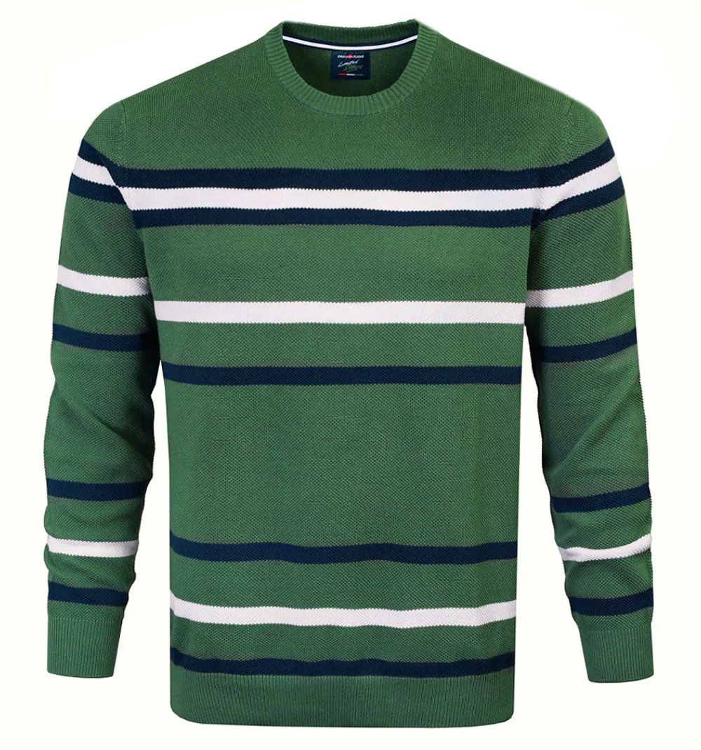 Sweter z Dzianiny Bawełnianej - w Paski - Pako Jeans - Zielony