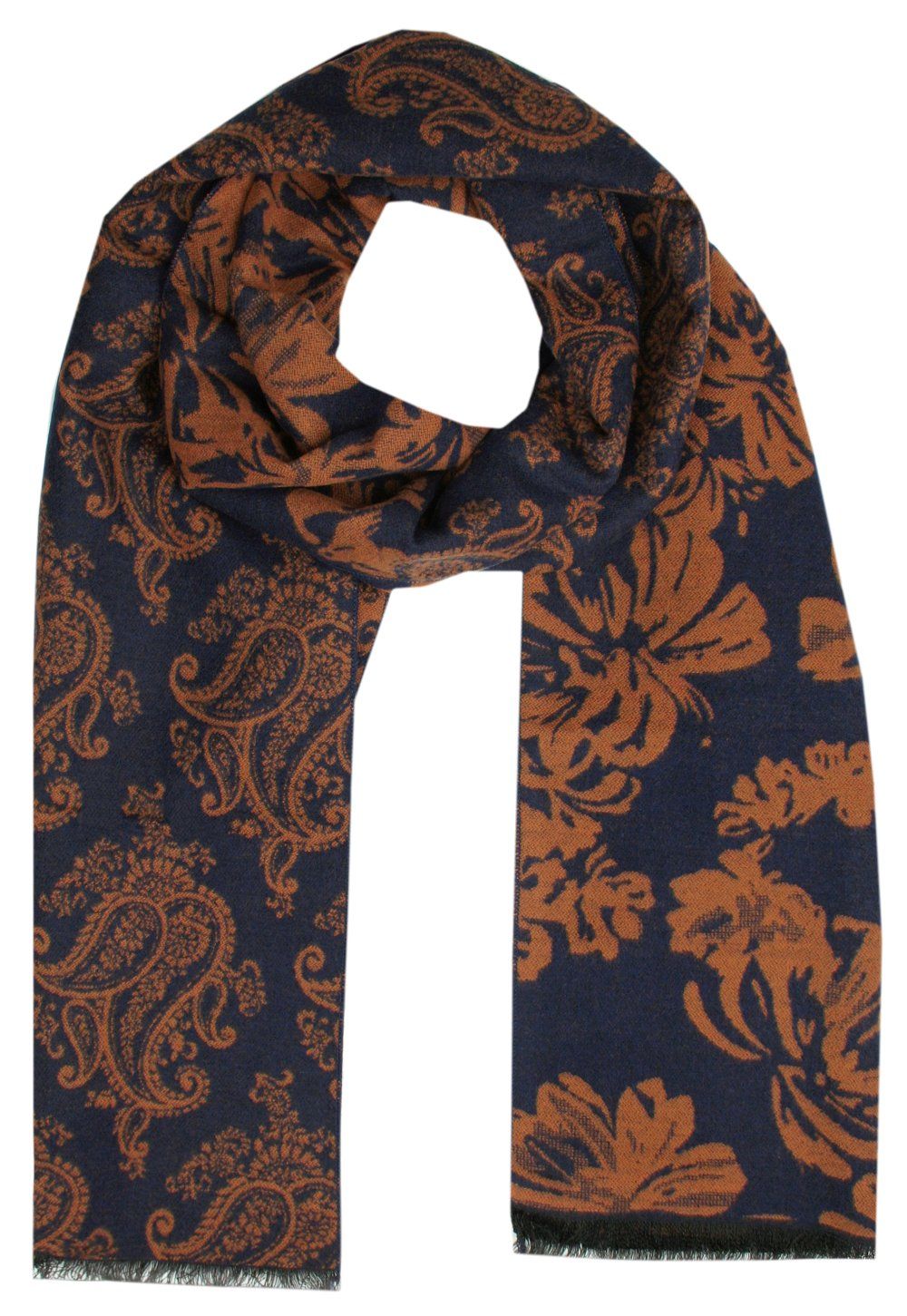 Szalik Męski Alties z Wiskozy - Granatowy w Duże Miedziane Wzory