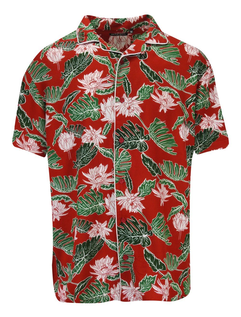Koszula Męska, Czerwona w Zieloną Monsterę, Casualowa, Krótki Rękaw, Prosty Krój -Brave Soul