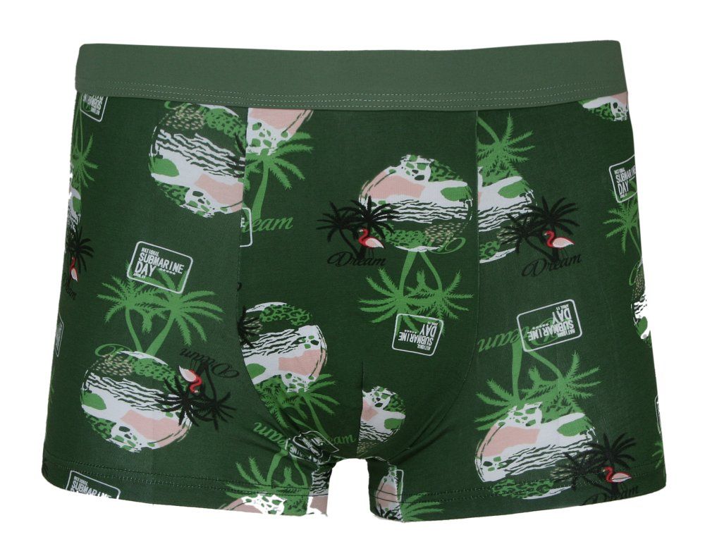Bokserki Obcisłe, Zielone z Flamingiem Bawełniane, Majtki z Elastanem -ALTIES