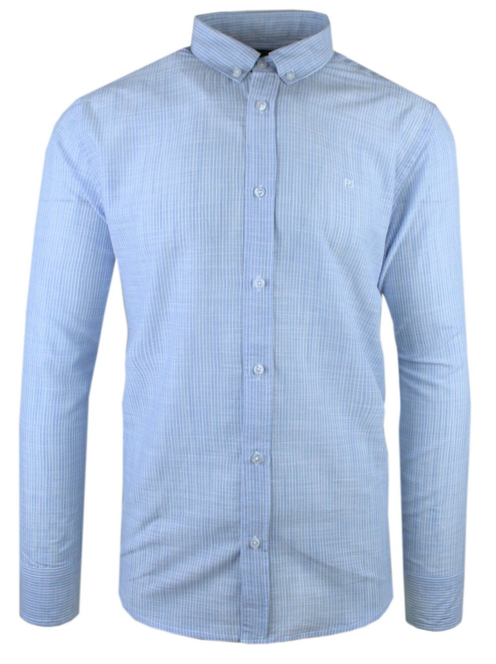 Wygodna Koszula Weekendowa z Lnu i Bawełny - Pako Jeans - Błękitna w Prążek