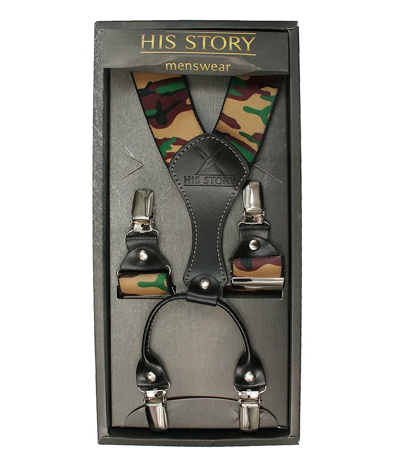 Szelki Szerokie, Brązowo-Zielone w Moro, Wojskowe, Męskie, Skóra Naturalna -HIS STORY- Stylowe