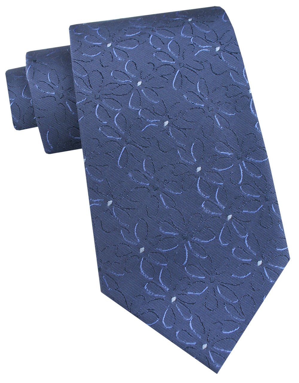 Krawat Męski - Angelo di Monti - Ciemnoniebieski, Delikatny Wzór Kwiatowy