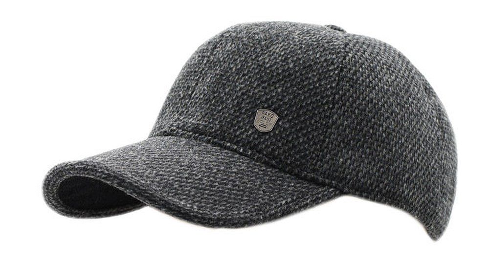 Czapka z Nausznikami, Popielata w Drobny Wzór z Daszkiem, Jesienno-Zimowy -Pako Jeans