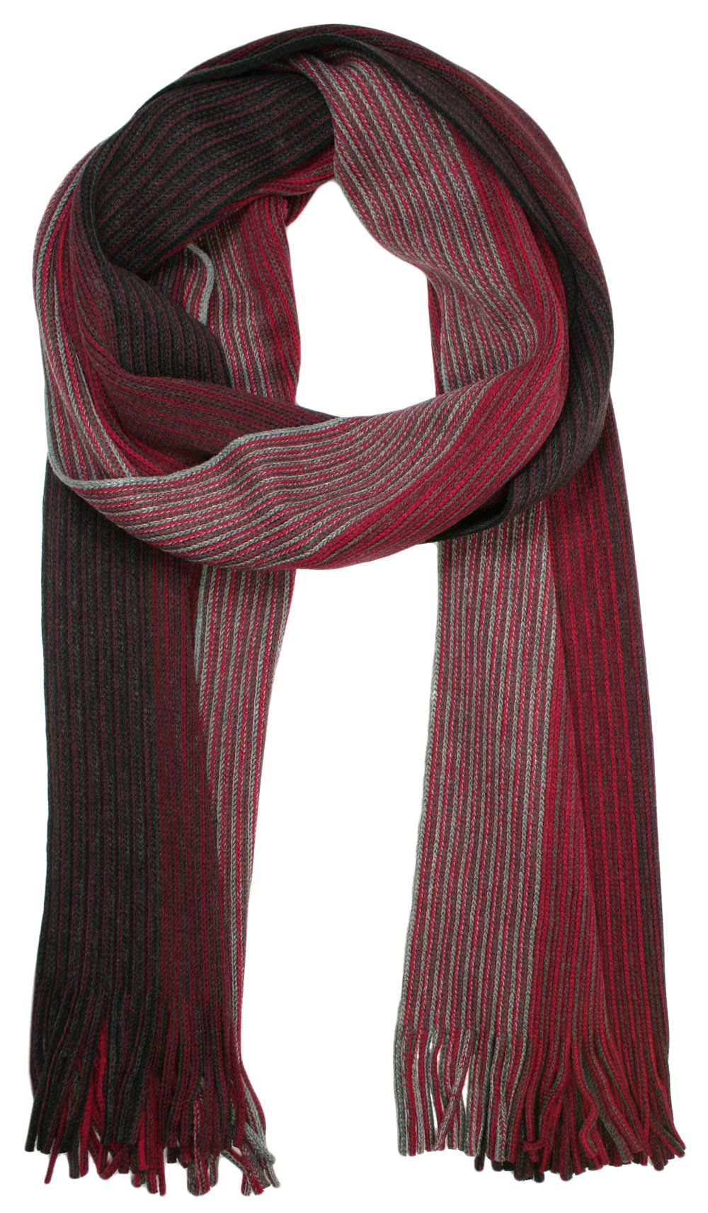 Szalik Dziergany Bordowo-Szary w Paski z Frędzlami -V.FRAAS- Ciepły, Męski, Jesienno-Zimowy