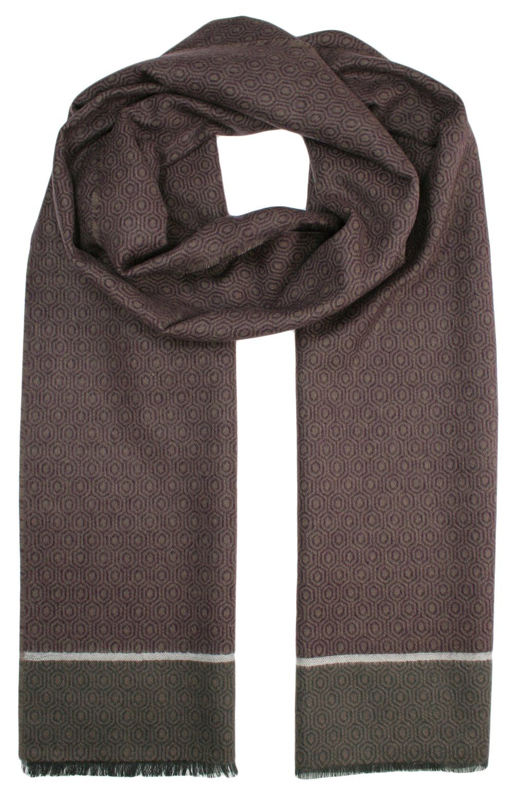 Szalik Miękki, Beżowo-Bordowy Wzór Geometryczny, V.Fraas -Cashmink- Elegancki, Męski