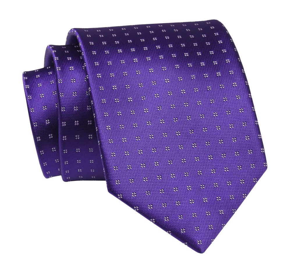 Krawat Fioletowy w Drobny Wzór Geometryczny, 7 cm, Elegancki, Klasyczny, Męski -ALTIES