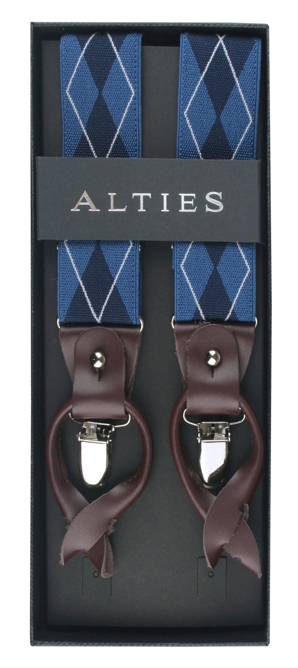 Szelki, Zapięcie na Guziki lub Żabki -ALTIES- Granatowo-Niebieskie, Geometryczne