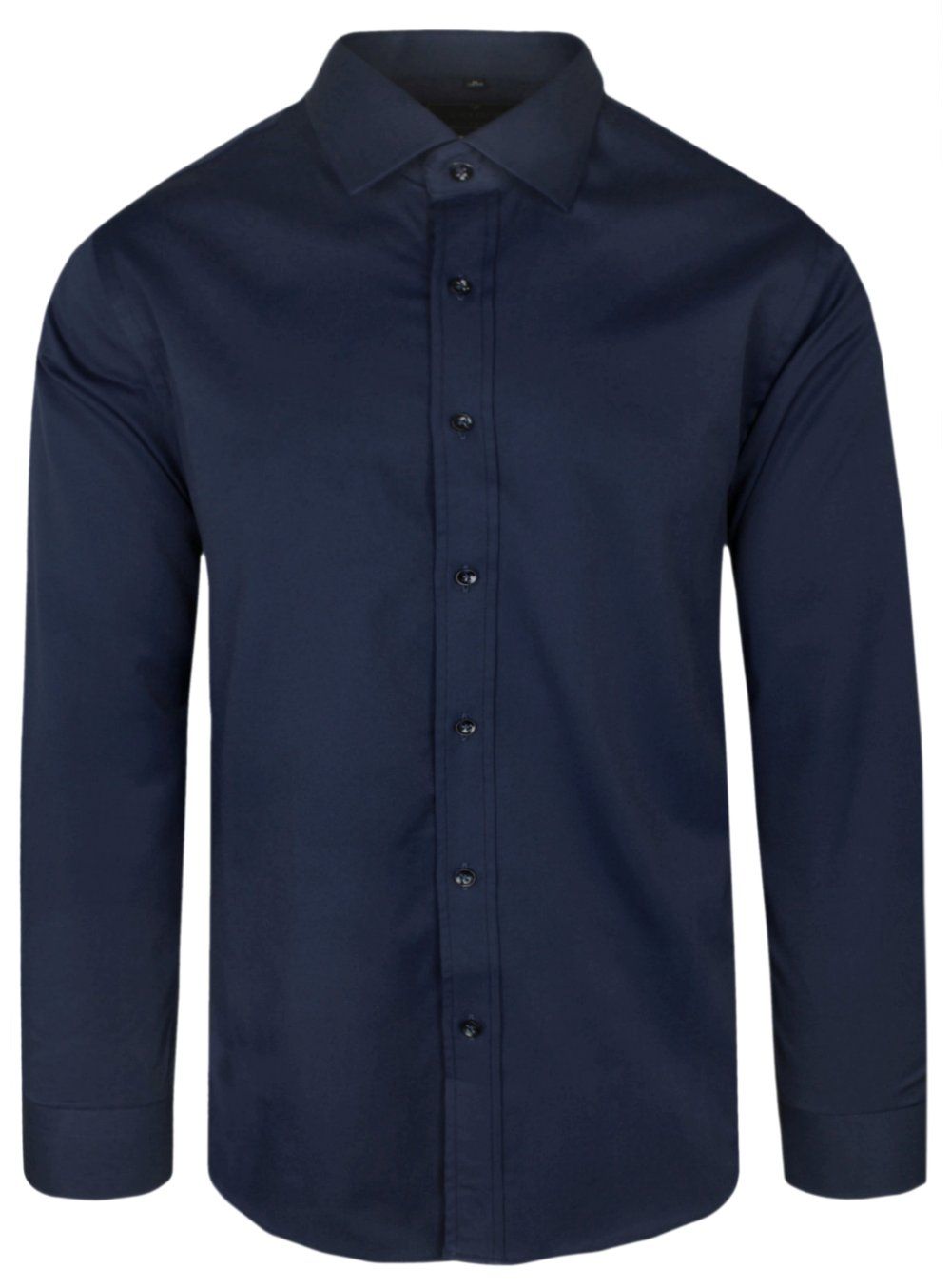 Koszula Wizytowa, Długi Rękaw, Granatowa, Jednokolorowa, Taliowana, SLIM -Victorio