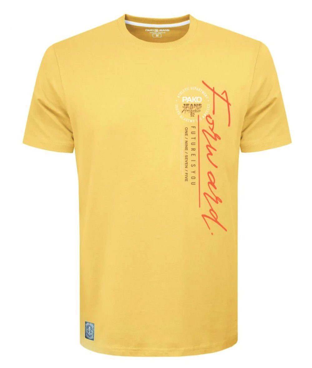Koszulka Męska (T-Shirt) - PAKO JEANS - Żółta z Printem