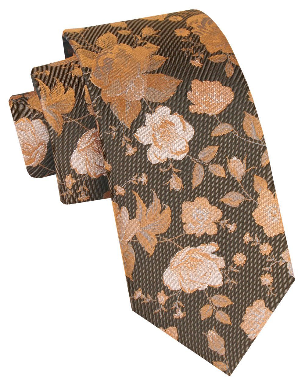 Klasyczny, Męski Krawat Alties - Beż, Blada Pomarańcz, Kwiaty