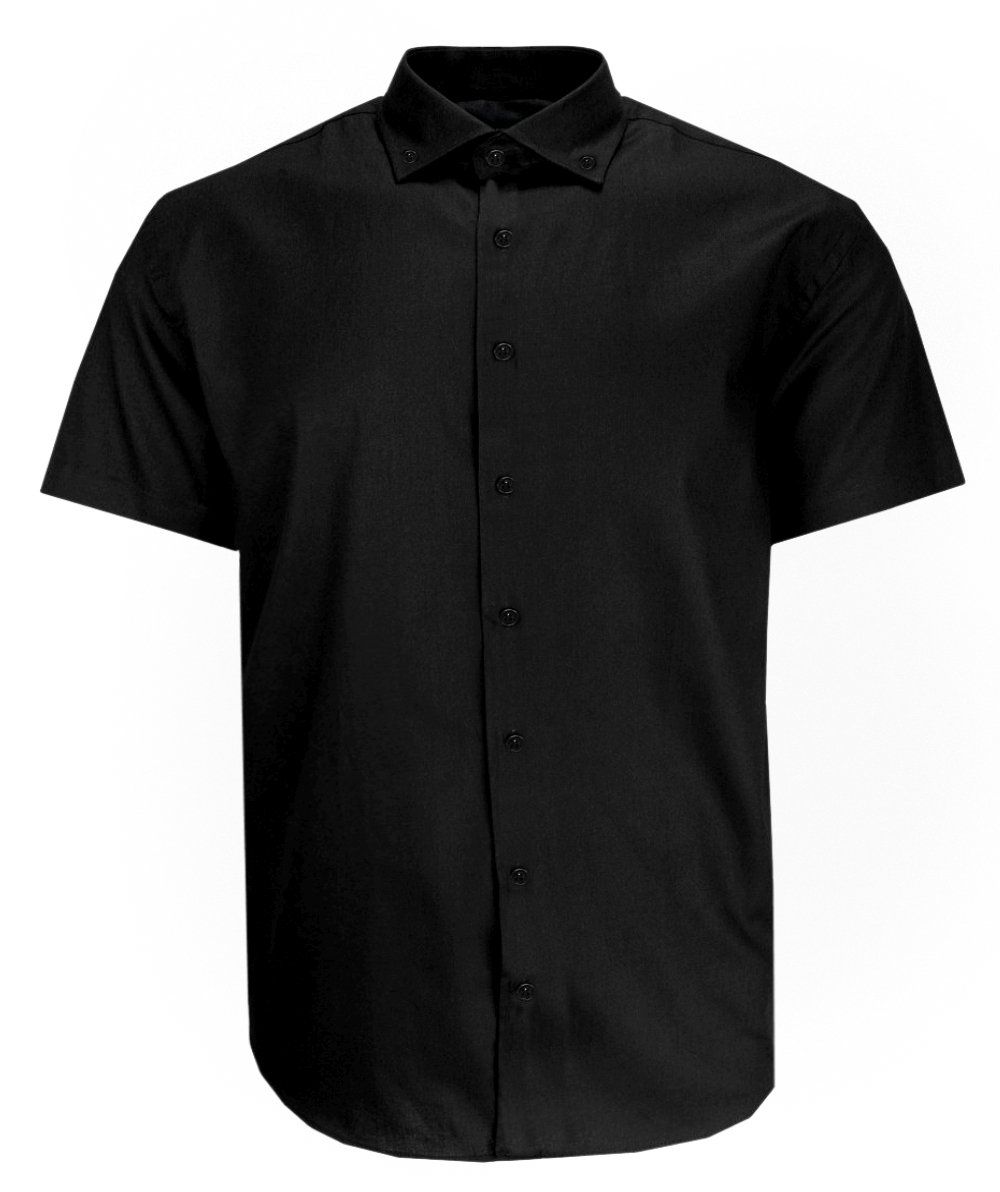 Męska Koszula z Krótkim Rękawem - Prosty Krój - Rigon - Czarna