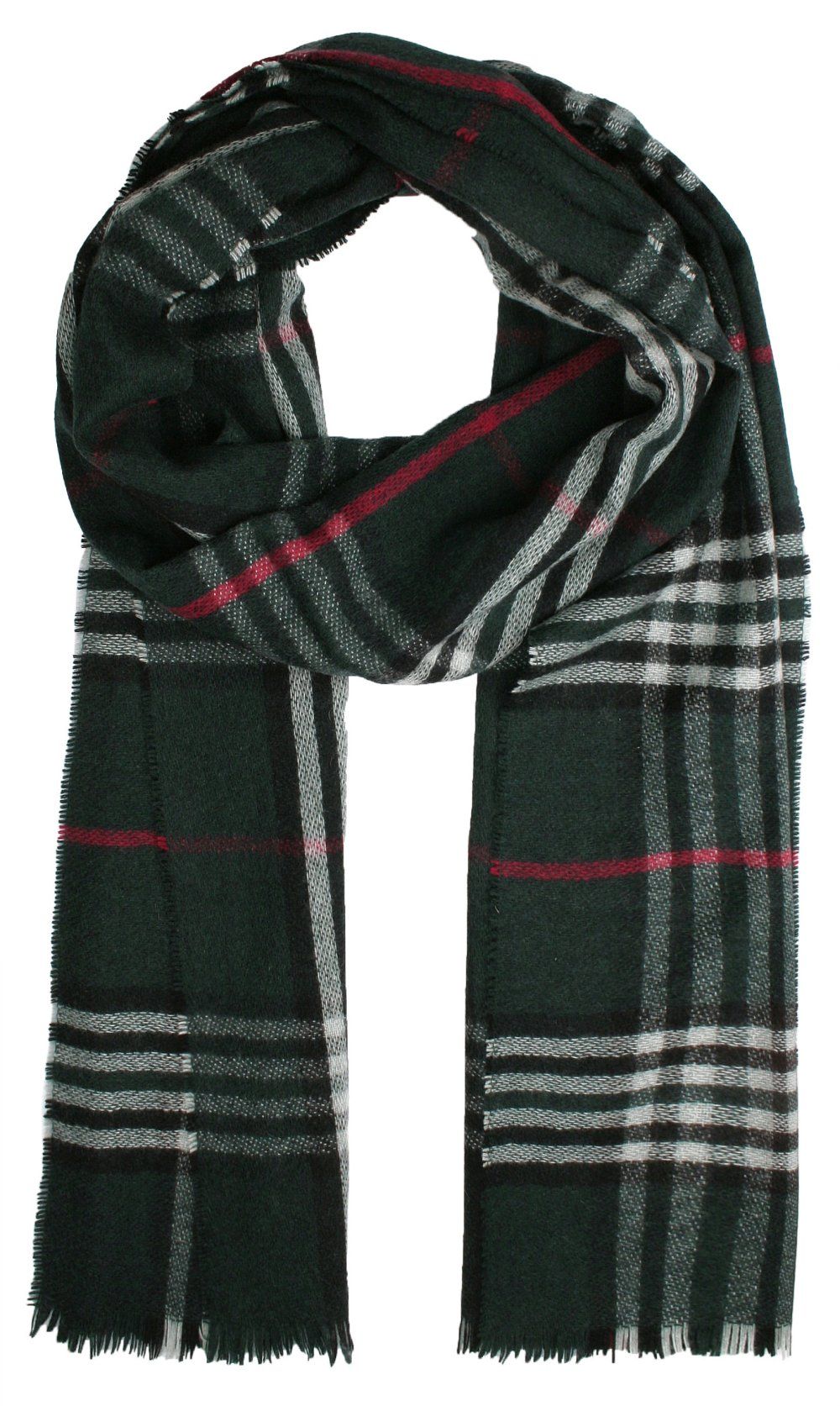 Szalik z Kaszmiru, Zielony w Kratkę, Delikatny, Miękki, Ciepły -V. Fraas