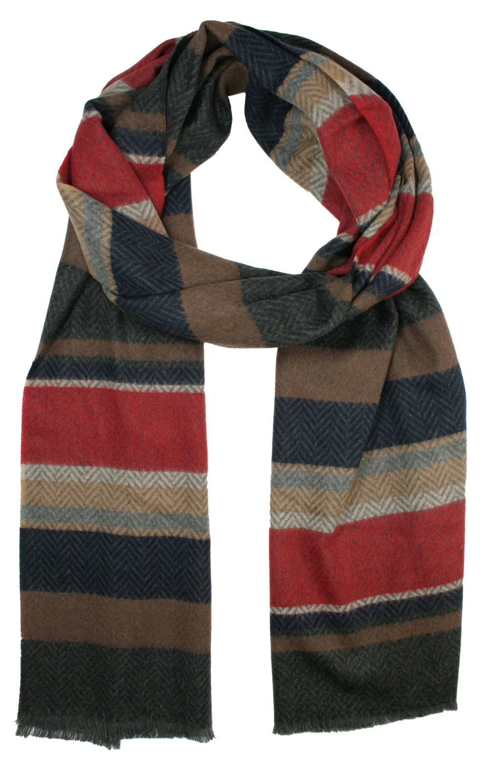 Szalik Miękki Beżowo-Czerwony w Paski, Jodełkę, Męski V.Fraas -Cashmink